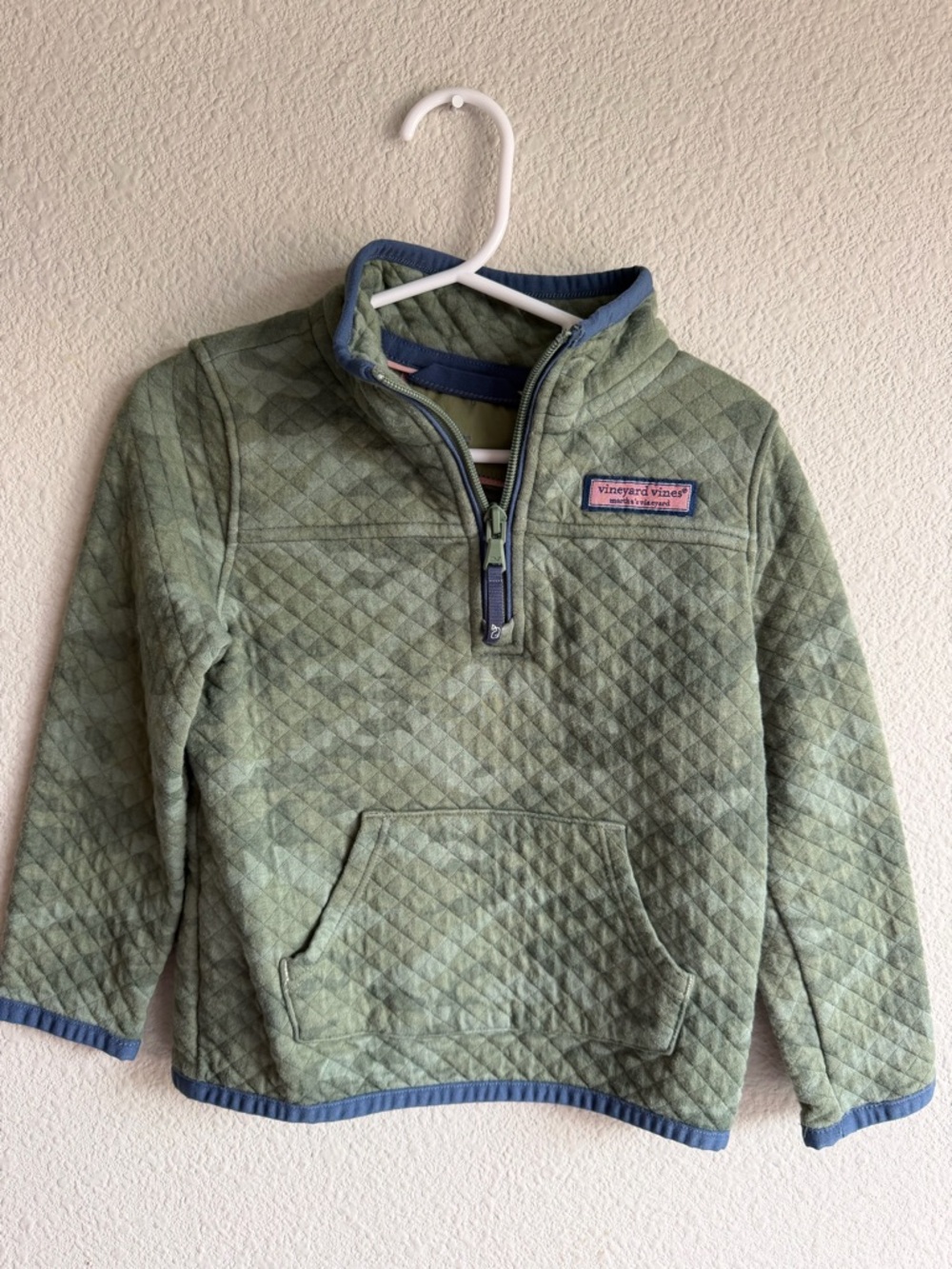 Vineyard Vines Kids Quilted Olive Green Half-Zip Pullover